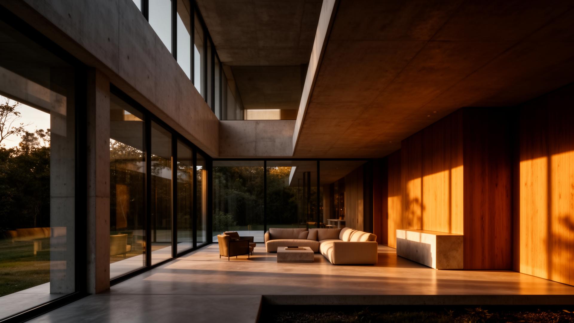 Residência contemporânea com luz dourada